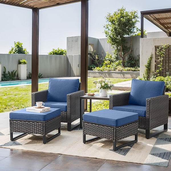 Rilyson Wicker Outdoor Patio Furniture Set - 5 Piece Patio Conversation Set with 2 Wicker Armrest Chairs - Photo 1