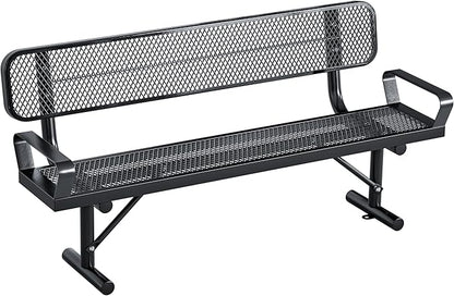 Ceridwen Outdoor Benches Heavy Duty Steel Frame Park Bench with Backrest Bench,Park Bench Steel Mesh Outdoor Bench for Garden,Weatherproof Outdoor Bench for Garden (Black with Armrests, 8FT)