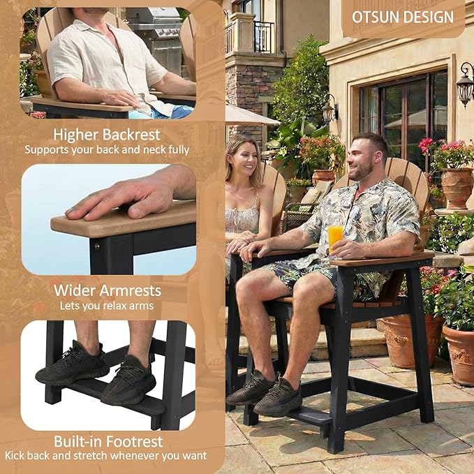 OTSUN Tall Modern Adirondack Chairs Set of 6, All Weather HDPE Bar Height Adirondack Stools Widened Durable Design for Porch Patio Yard Lawn Fire Pit Bistro Basement Indoors & Outdoors