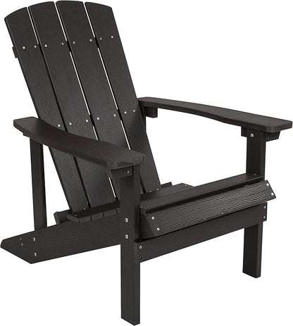 Pemberly Row Farmhouse Faux Wood Adirondack Chair, Slate Gray Finish, Weather-Resistant Polystyrene Frame, Vertical Lattice Back, Wide Arms, UV Protected Outdoor Patio Seating, 350 lb Weight Capacity
