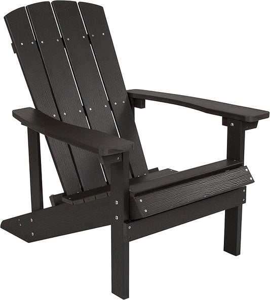 Pemberly Row Farmhouse Faux Wood Adirondack Chair, Slate Gray Finish, Weather-Resistant Polystyrene Frame, Vertical Lattice Back, Wide Arms, UV Protected Outdoor Patio Seating, 350 lb Weight Capacity