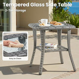 ovios Outdoor Patio Side Table with Tempered Glass Top - Photo 6