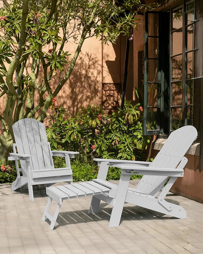 YEFU Adjustable Adirondack Chair with Footrest Set of 4, 5-Level Adjustable Adirondack Chair with Retractable Ottoman& Cup Holder, Folding Adirondacks Chairs Use for Outdoor, Pool, Fire Pit