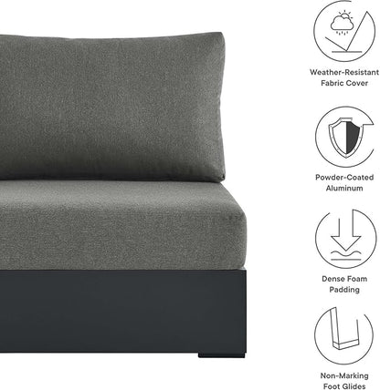 Modway Tahoe Aluminum Armless Patio Gray Charcoal Modular Weather-Resistant Cushions-Perfect as Club Outdoor Lounge Chair