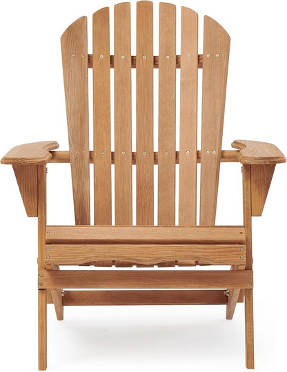 Folding Adirondack Chair Set of 2 Outdoor Wood Patio Chairs with Pre-Assembled Backrest Solid Hemlock Wood Front Porch Chairs for Garden Deck Poolside Fire Pit Light Brown