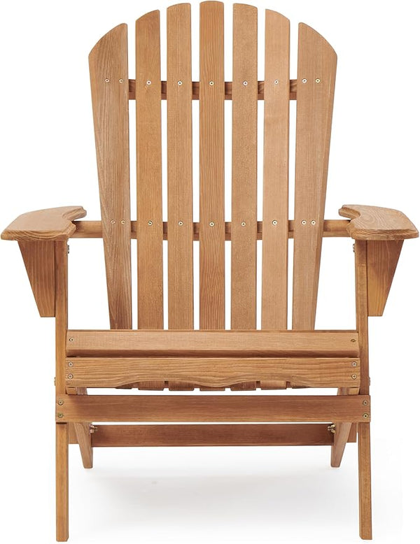 Folding Adirondack Chair Set of 2 Outdoor Wood Patio Chairs with Pre-Assembled Backrest Solid Hemlock Wood Front Porch - Photo 1