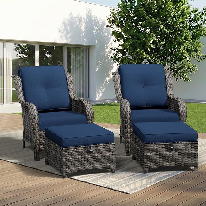 4 Piece Outdoor Wicker Patio Furniture Set, Patio Chairs Set with Thickened Olefin Cushions, High Back and Deep Seating - Photo 9