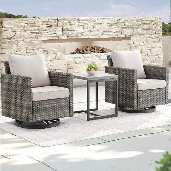 Outdoor Patio Swivel Rocker Chairs - 3 Piece Wicker Patio Furniture Bistro Swivel Rocking Chairs Set with Comfortable - Photo 1