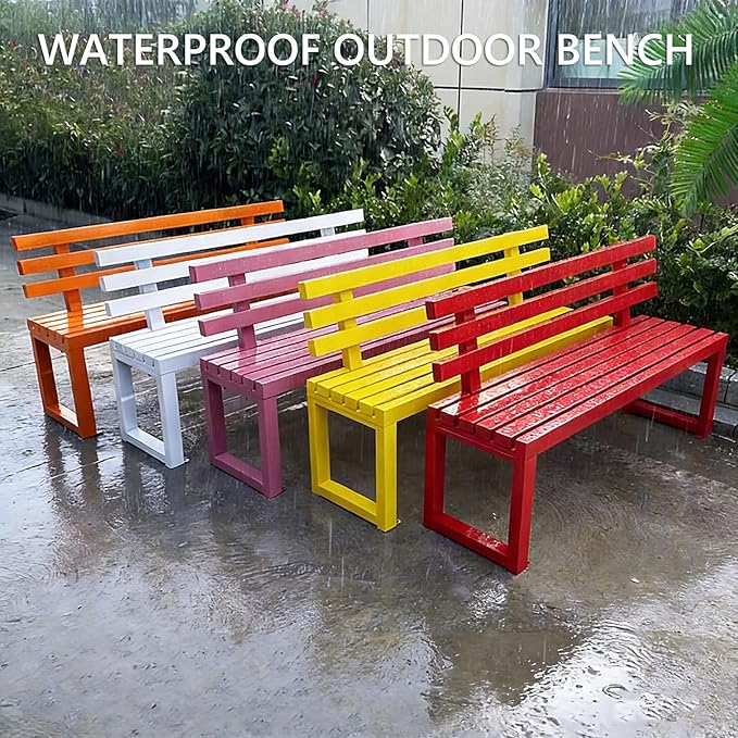 Outdoor Metal Garden Bench with Back,Heavy Duty Park Bench for Outside,Commercial Long Benches for Lawn, Backyard, Park, Patio, Porch(180cm/70.8", White)
