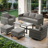 Wicker Outdoor Patio Furniture Set - 6 Piece Patio Conversation Set with 2 Swivel Rocker Chairs, 2 Rattan Ottoman - Photo 1
