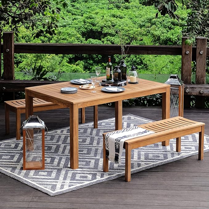 Cambridge Casual Arie 4-Foot Teak Wooden Outdoor Garden Backless Bench for Patio Furniture, Weather-Resistant, Durable and Comfortable Seating for Porch, Deck, Lawn, Backyard, and Outdoor Spaces