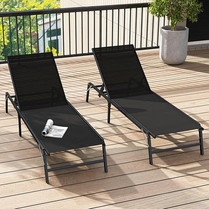Tangkula Lounge Chair Outdoor Set of 2, Foldable Patio Chaise Lounge Chairs with 5-Position Adjustable Backrests, Breathable Fabric, Heavy Duty Metal Frame, No Assembly, Pool Loungers for Deck, Yard