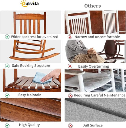 Outvita Outdoor Rocking Chair, Solid Wood High Back Rocker, All Weather Lounge Chair for Porch Patio Fire Pit Garden Backyard Deck Indoor, Wave Shape, Natural