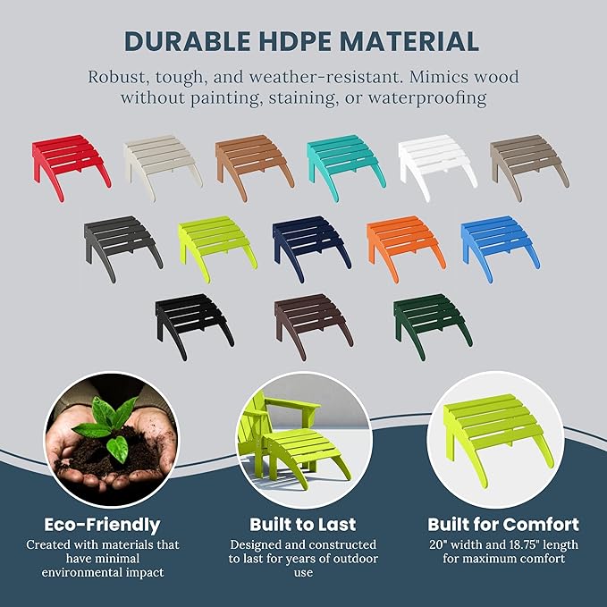 WO Home Furniture Adirondack Ottoman Outdoor Patio Footrest 13.5" Inch Folding Footstool for Outdoor Adirondack Chair (Bright Lime Green)