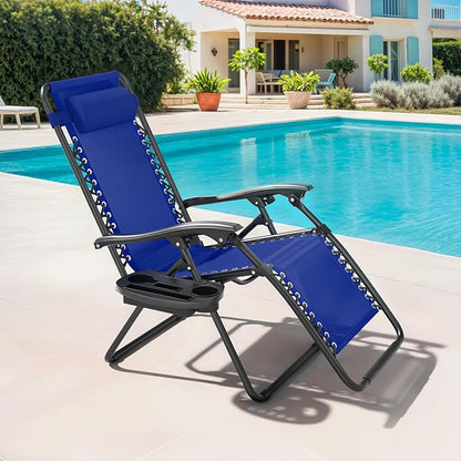 Magshion Zero Gravity Lounge Chair, Adjustable Folding Recliner with Cup Holder Side Tray & Removable Headrest Pillow, Portable Outdoor Patio Lounger for Camping, Beach, Lawn, Backyard, Blue