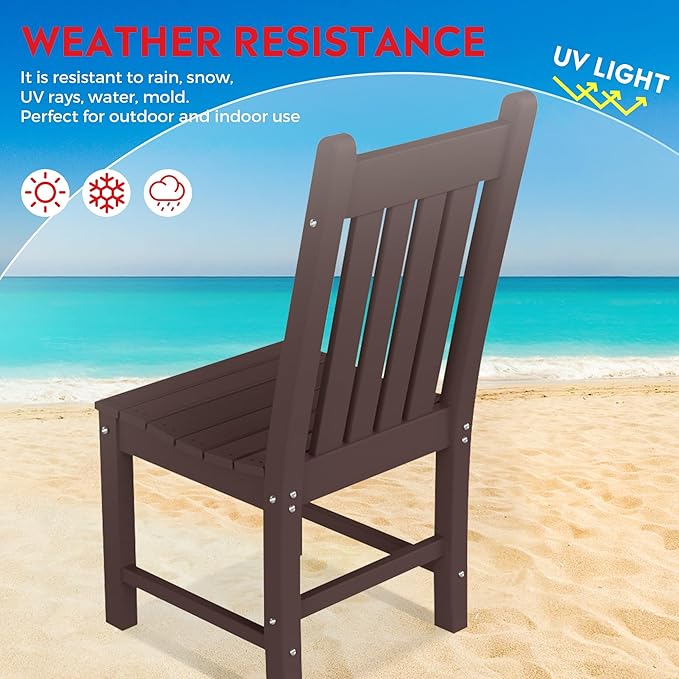 Costaelm Armless Outdoor Chair, Patio Adirondack Chair, HDPE Poly Lumber Waterproof Restaurant Bistro Kitchen Dining Chair for Outside Porch Backyard Garden, Dark Brown