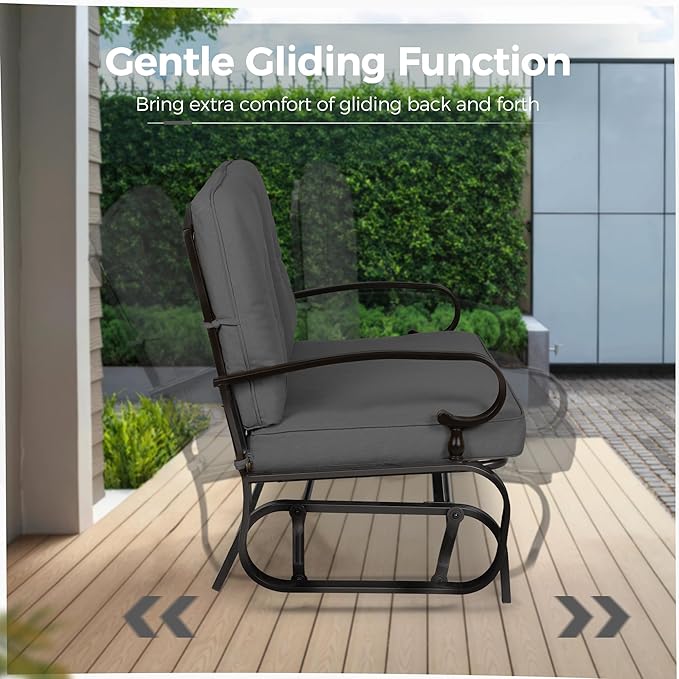Crownland Outdoor Patio Textilene Glider Chair, Rocking Glider Bench for 2 Person, Porch Loveseat Seating with Cushion - Photo 6