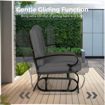 Crownland Outdoor Patio Textilene Glider Chair, Rocking Glider Bench for 2 Person, Porch Loveseat Seating with Cushion, Wrought Iron Patio Gliders for Outside, Porch, Garden(Grey)