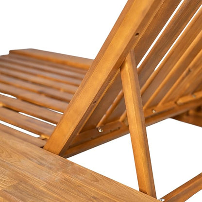 Merax Outdoor Acacia Wood Chaise Lounge Frame Only - Patio Recliner Chair with Adjustable Backrest and Flat Storage Surface (Cushion Not Included)