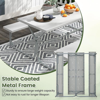 Giantex 6FT Picnic Table Bench Set Outdoor Camping All Weather Metal Base Wood-Like Texture Backyard Poolside Dining Party Garden Patio Lawn Deck Furniture Large Camping Picnic Tables for Adult, Grey