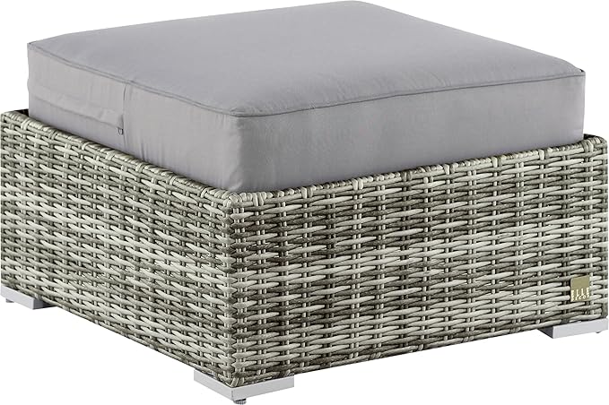 Elle Decor Vallauris Patio Outdoor Furniture Collection, Premium All Weather Wicker, Ottoman, Gray - Photo 6