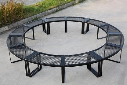 Outdoor Curved Bench, Heavy Duty Metal Park Bench for Outside, Backless Loveseat, Thermoplastic-Coated, Weatherproof Commercial-Grade 2-Person Seating for Park, Patio, Garden, Deck, Beach，Blue