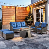 HUMMUH 6 Pieces Patio Furniture Set with Fire Pit Table High Back Outdoor Conversation Set Wicker Patio Couch Outdoor - Photo 1