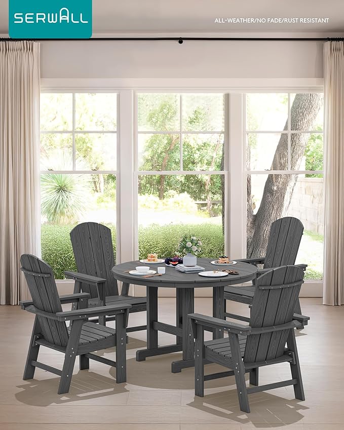 SERWALL Outdoor Adirondack Dining Chair Set of 2, All Weather HDPE Patio Chairs, Grey