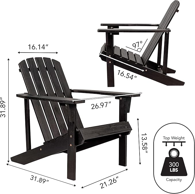 Eyely PTA1002D Amelia Outdoor Patio Traditional Acacia Wood Adirondack Chair, Black for Traditional, Coastal, Country, Cottage, Farmhouse, Rustic