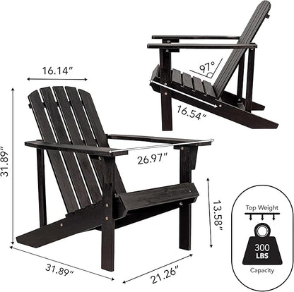 Eyely PTA1002D Amelia Outdoor Patio Traditional Acacia Wood Adirondack Chair, Black for Traditional, Coastal, Country, Cottage, Farmhouse, Rustic