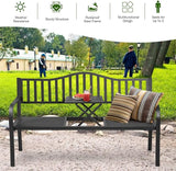 DORTALA Patio Garden Bench w/Steel Frame, Heavy-Duty Metal Park Bench, Outdoor Loveseat w/Foldable Middle Table - Photo 4