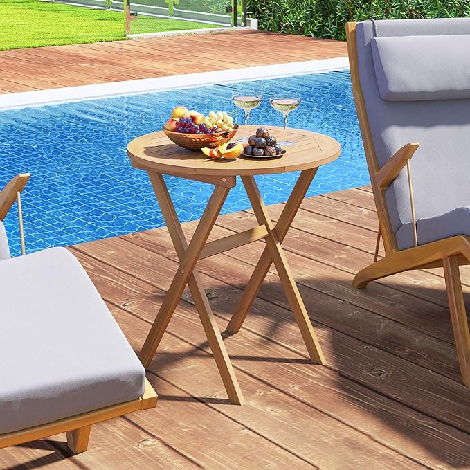 Tangkula 26-Inch Acacia Wood Outdoor Dining Table Set of 2 - Photo 2