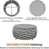 Short Round Patio Coffee Table: Hand Woven Rope Side Tables Assembled - Aluminum Outdoor Accent Table Modern - Metal - Photo 6