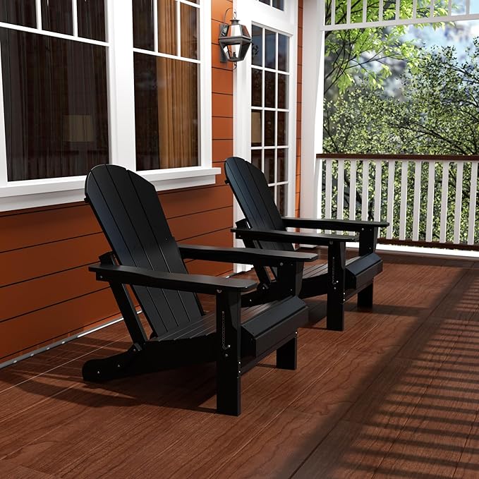 WO WESTIN OUTDOOR HDPE Laguna Outdoor Folding Poly Adirondack Chair (Set of 2), Black