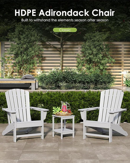 GREENVINES Adirondack Chair | HDPE Plastic | Oversized Fire Pit Chairs | All Weather | White | Poly Lumber | for Outdoor Deck Backyard Patio Garden