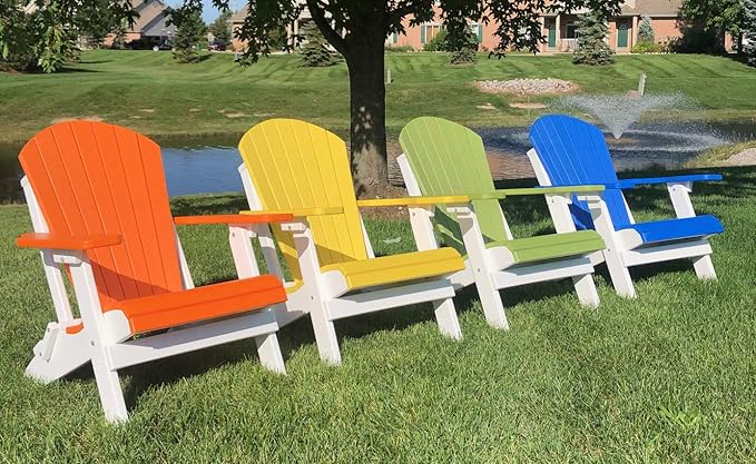 DuraWeather Poly Classic King Size Folding Adirondack Chair (Mango Orange on White)