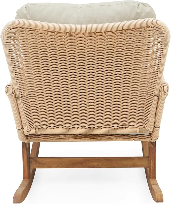 Outdoor Wooden Rocking Chair, Patio Rocking Chair with Soft Cushions & Wood Leg - Photo 6