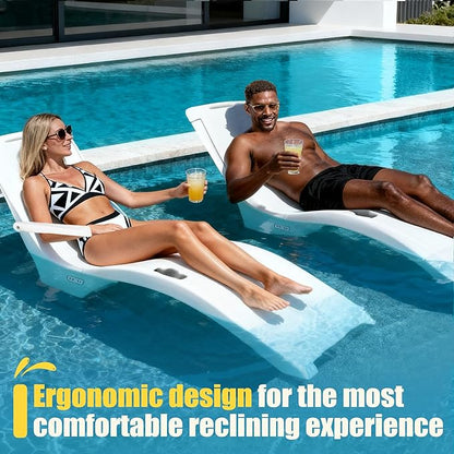 Pool Lounger, Fade-Resistant, Waterproof, Anti-Floating Patio Furniture, Pool Lounge Chair for Sun Shelf, Use in Pools with Shelves Up to 9-Inches Deep or Outside Pool Deck, White