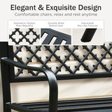 PHI VILLA 50" Outdoor Garden Patio Metal Bench for Outdoors with Plastic Backrest Armrests Sturdy Steel Frame, Black - Photo 8