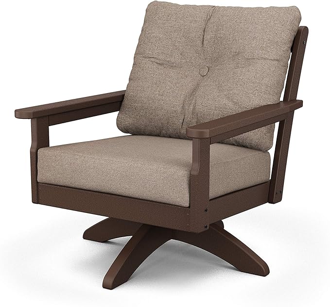 POLYWOOD® Vineyard Deep Seating Swivel Chair in Mahogany/Spiced Burlap - Photo 1