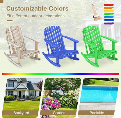 Tangkula Adirondack Rocking Chair, Acacia Wood Patio Rocker with Slatted Seat & High Fanned Back, DIY Colors. Rustic Outdoor Log Rocking Seat Furniture for Backyard, Porch, Garden (Natural, 2 Pack)