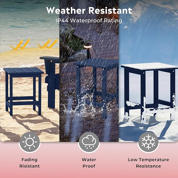 Costaelm Square Outdoor Side Tables, Adirondack Patio Tables for Outside, HDPE Patio End Table Weather Resistant, Balcony Table for Pool, Seaside, Backyard, Porch, Indoor Companion, Navy Blue