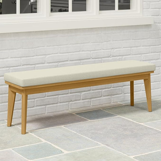 2-Piece Backless Patio Bench, Acacia Wood Dining Bench with Cushion for Outdoor Porch, Backyard, Garden, Lawn, Beige