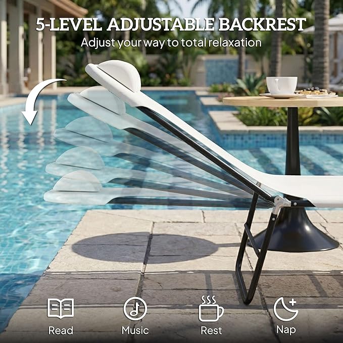 Outsunny Folding Chaise Lounge Chair, Pool Sun Tanning Chair, Outdoor Lounge Chair with Reclining Back - Photo 4