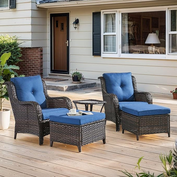 Belord Outdoor Wicker Furniture 5 Pieces Patio Furniture Set Patio Chairs with Ottomans and Side Table Conversation Set - Photo 1