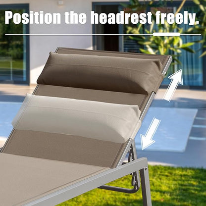 Domi Outdoor Lounge Chairs Set of 3, Upgraded Aluminum Chaise Lounge Chair with 5 Adjustable Positions, Patio Lounge Chair for Pool, Deck, Lawn, Garden, 2 Pool Chairs and 1 Side Table, Khaki