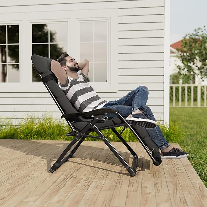 UDPATIO Oversized Zero Gravity Chair, 33In XXL Patio Reclining Chair with Cushion, Outdoor Folding Recliner with Pillows - Photo 2