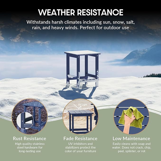 WestinTrends Malibu Square Outdoor Side Table for Adirondack Chair, Navy Blue