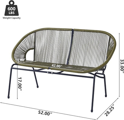 GDFStudio Patio Loveseat All-Weather Rattan 2 Seater Sofa Outdoor Patio Furniture Set for Balcony Poolside Backyard, Green