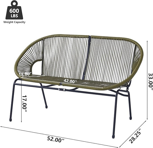 GDFStudio Patio Loveseat All-Weather Rattan 2 Seater Sofa Outdoor Patio Furniture Set for Balcony Poolside Backyard, Green
